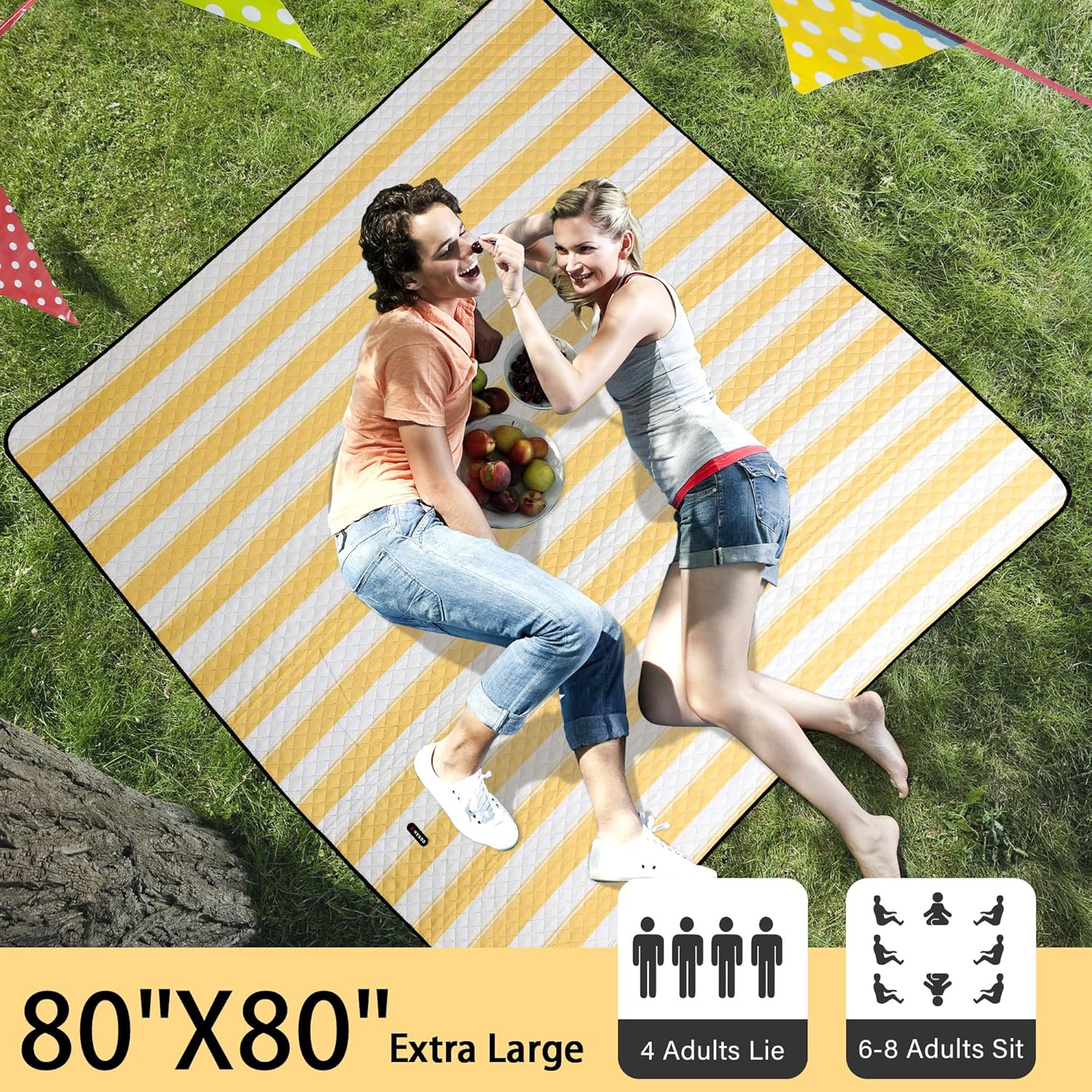 Extra Large Picnic Outdoor Blanket, 80”X80” Waterproof Picnic Mat Foldable Campi