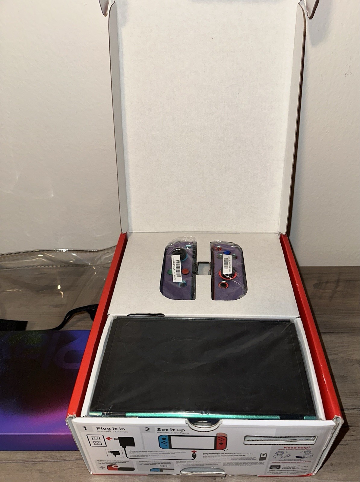 Nintendo Switch OLED 64GB Neon Red Blue Joy-Con 2021 Model With Extras