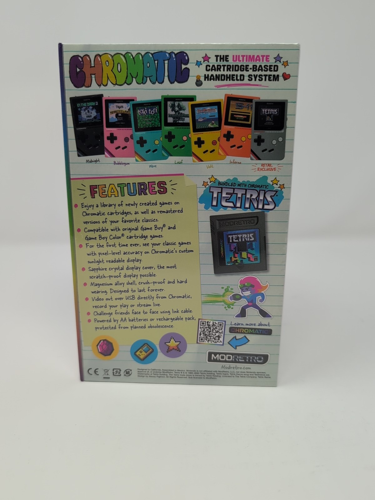 ModRetro Chromatic 1st Edition, GAMESTOP GREY, Tetris + Porta Pro + Buck game