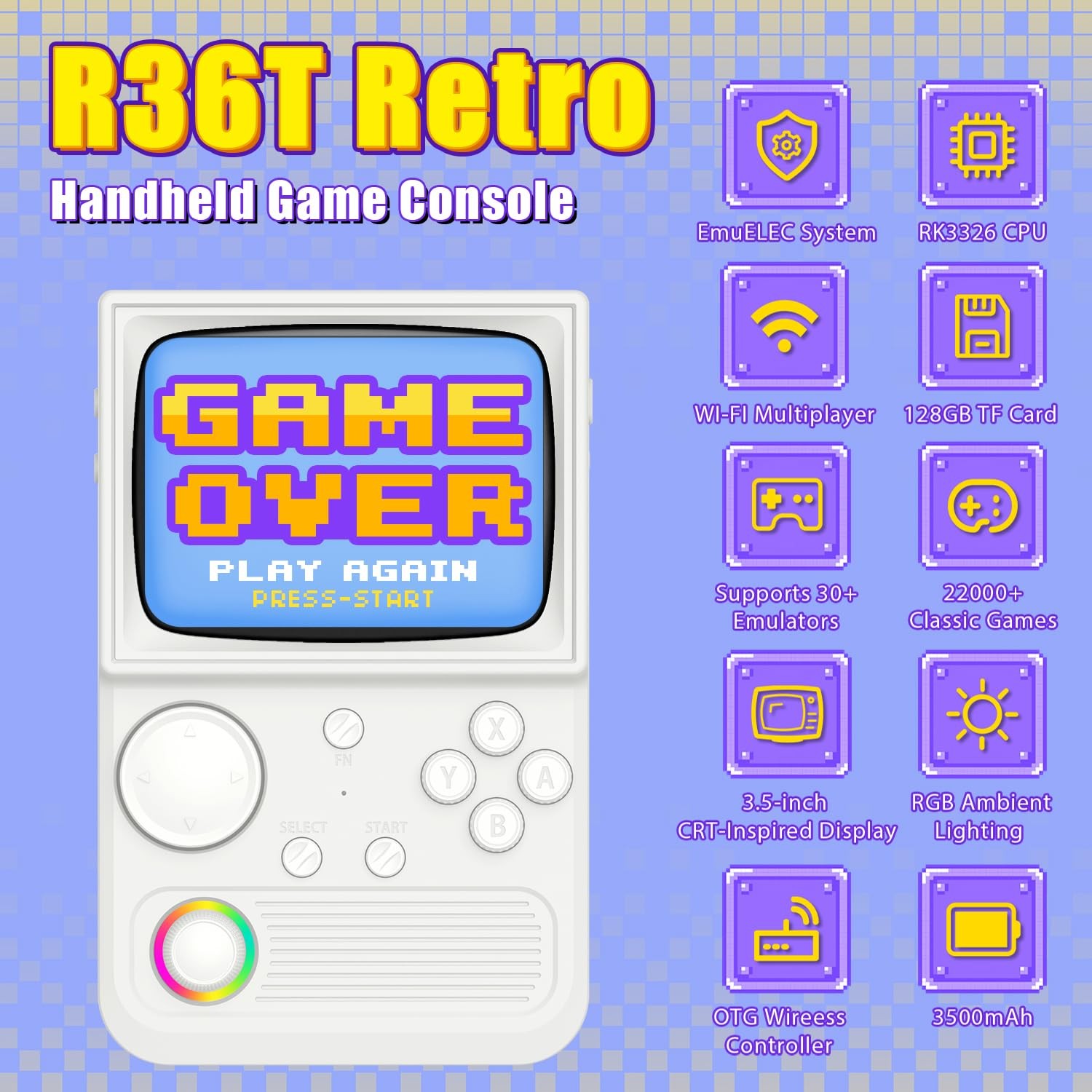 R36T Retro Gaming Console, 3.5” IPS Screen CRT-Inspired, Handheld Game Conso…