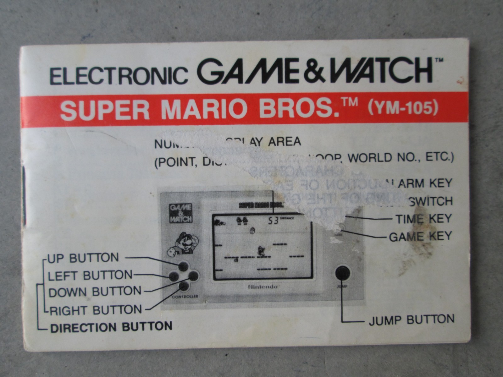 Nintendo Game and Watch Super Mario Bros. Handheld YM-105 1988 Manual ONLY