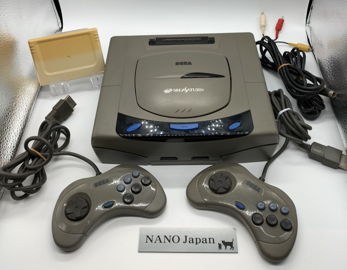 Sega Saturn Console HST-3210 Gray Model Two controllers Tested Japan NTSC-J