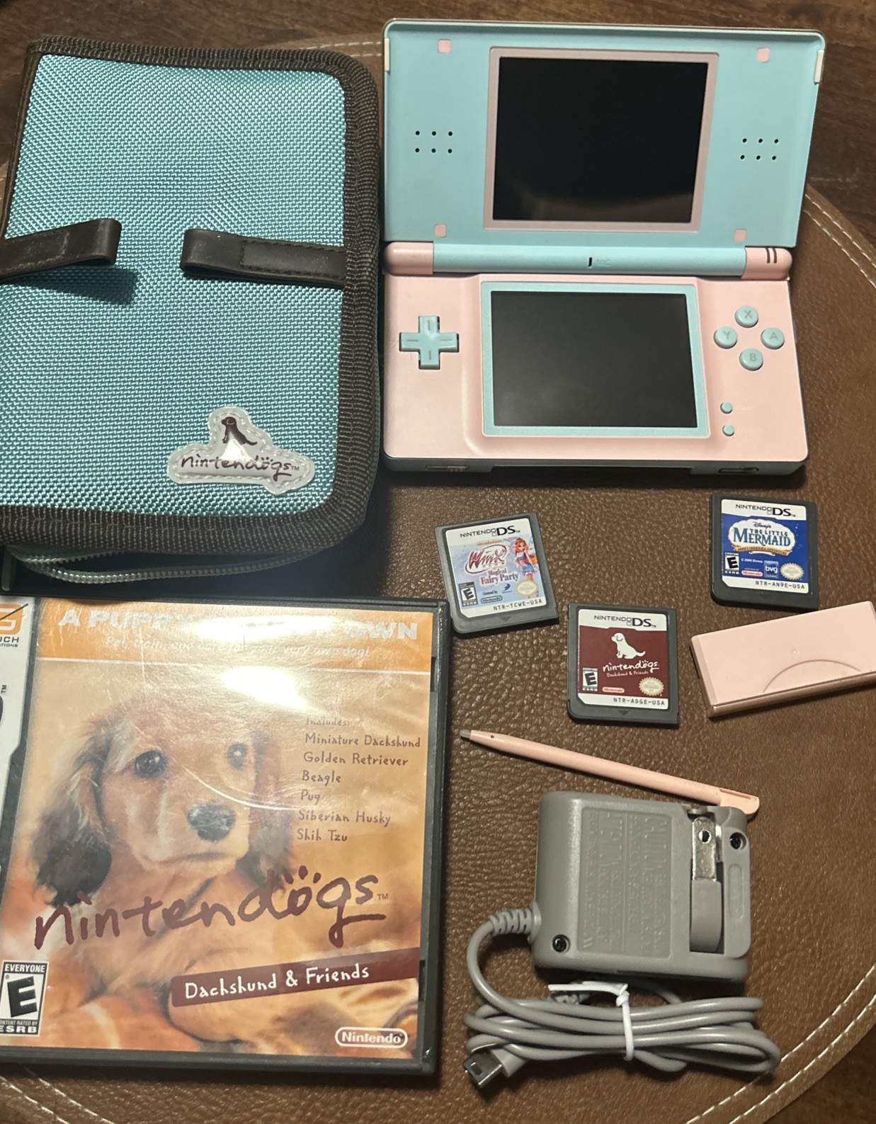 Nintendo DS Lite Pink & Blue – Tested With Games Nintendogs, Little Mermaid