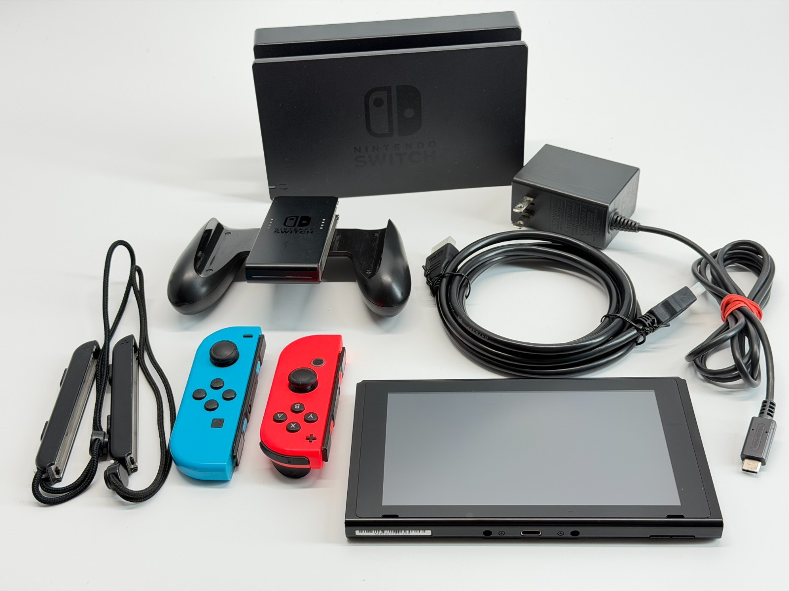 Nintendo Switch System Bundle Neon Red/Blue Joy-Cons & Cords Tested