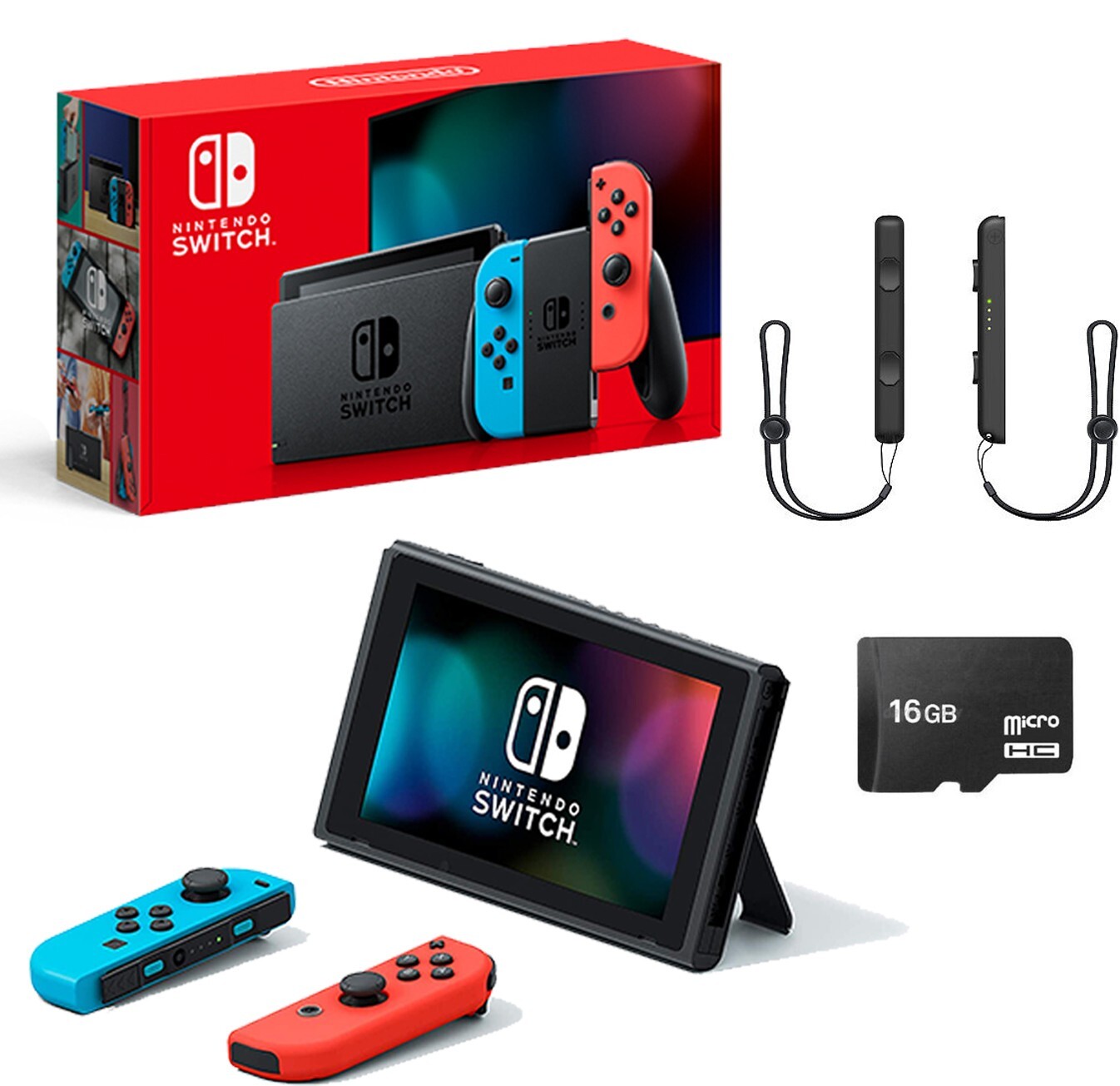 Nintendo Switch Red Blue Joy Cons 32GB V2 Gaming Console +16GB MicroSD Card