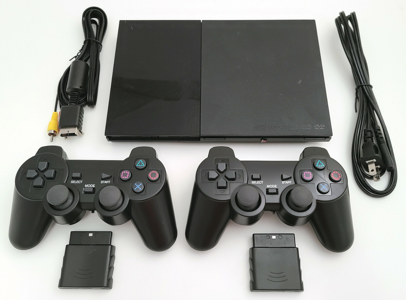 2 WIRELESS CONTROLLERS Sony PS2 SLIM Game System Gaming Console PLAYSTATION-2