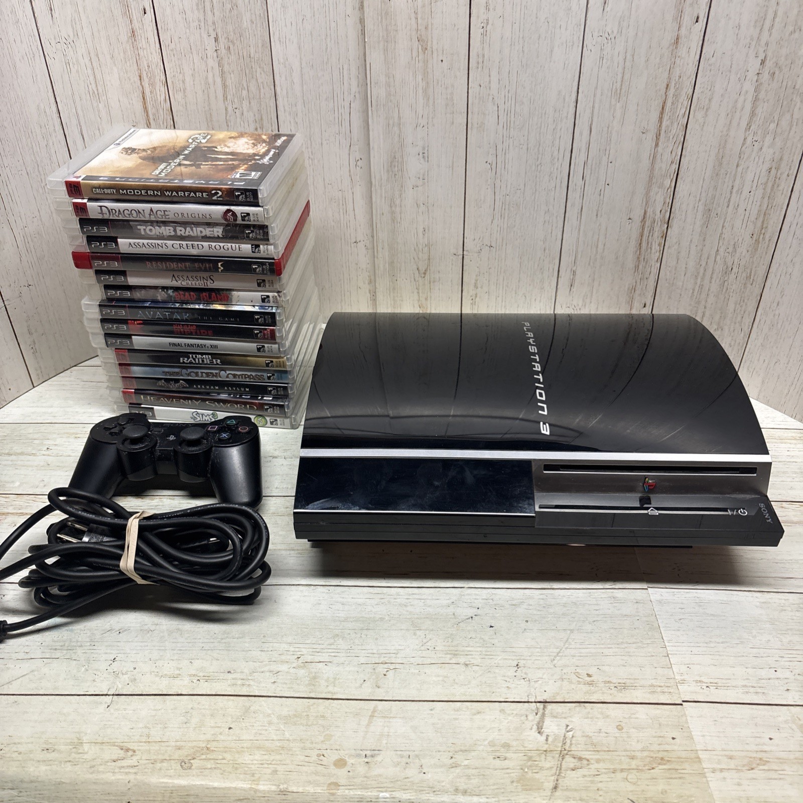 Sony PlayStation 3 Fat PS3 Black Console Gaming System CECHG01 W/ 15 Games LOT