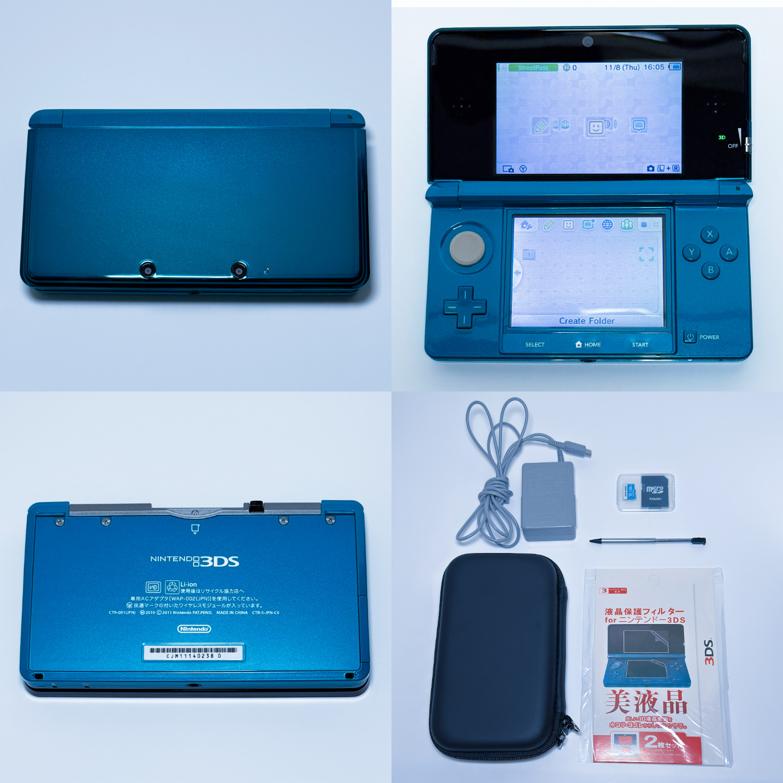 Nintendo 3DS 128GB Set – Aqua Blue (With Accessory Bundle) USA Seller