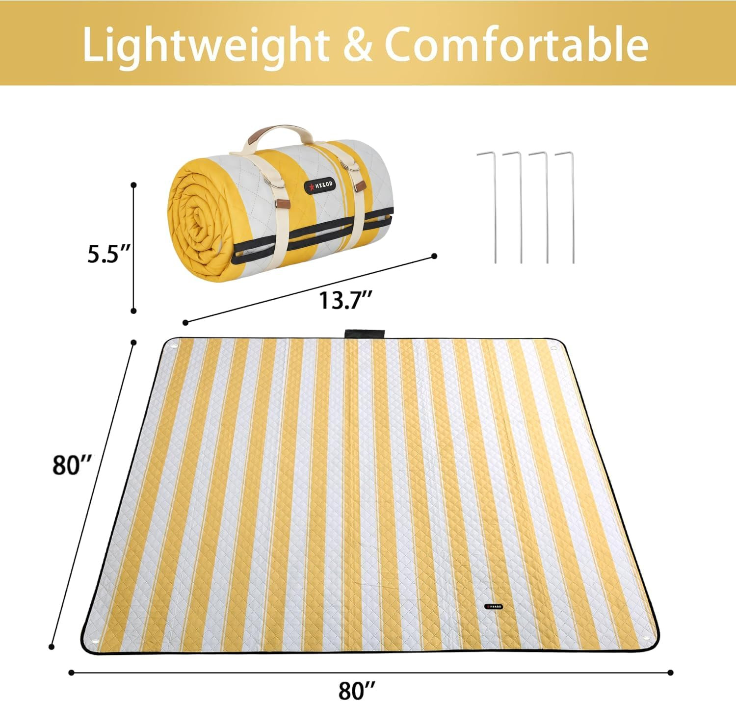 Outdoor Picnic Blanket Extra Large, 80”*80” Waterproof Picnic Mat with Stakes