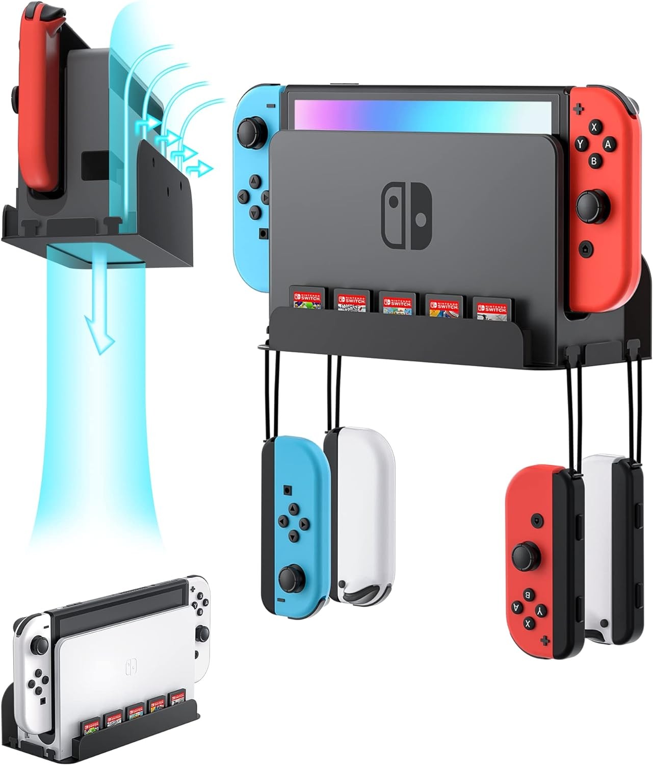 Nintendo Switch Wall Mount – Holds Console, Joy-Cons & Games – Black