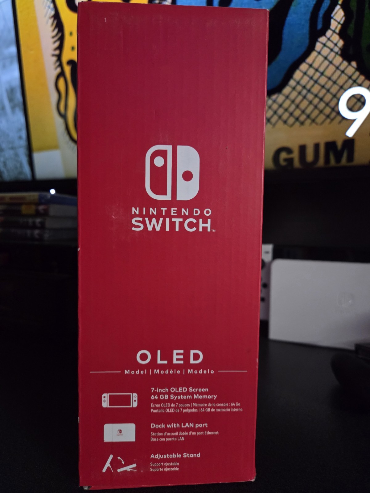Nintendo Switch OLED Model 64GB LAN Console White Joy-Con Adjustable Stand