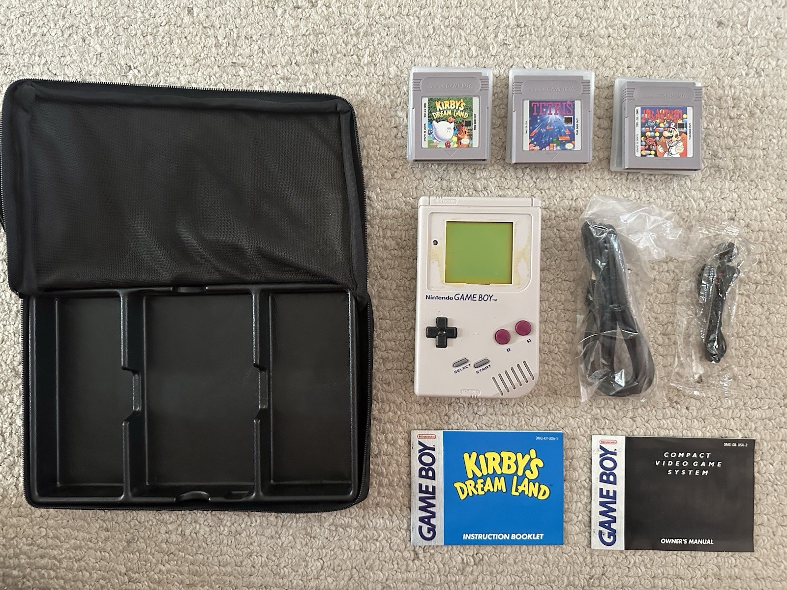 Original Nintendo Gameboy – FOR PARTS – Includes 3 Games, Headphones, Etc