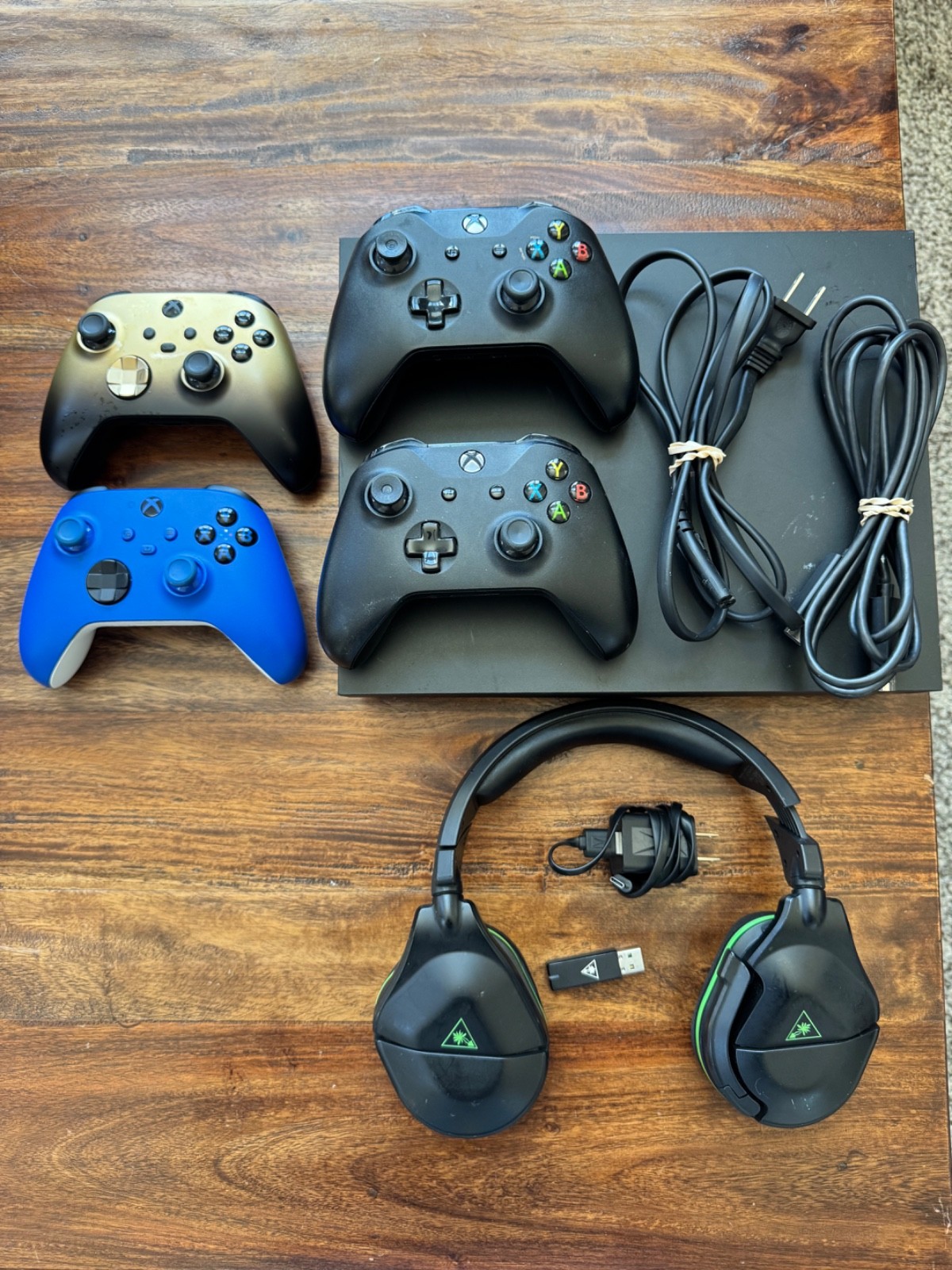 Microsoft Xbox One X with wireless 4 controllers & wireless Headphones