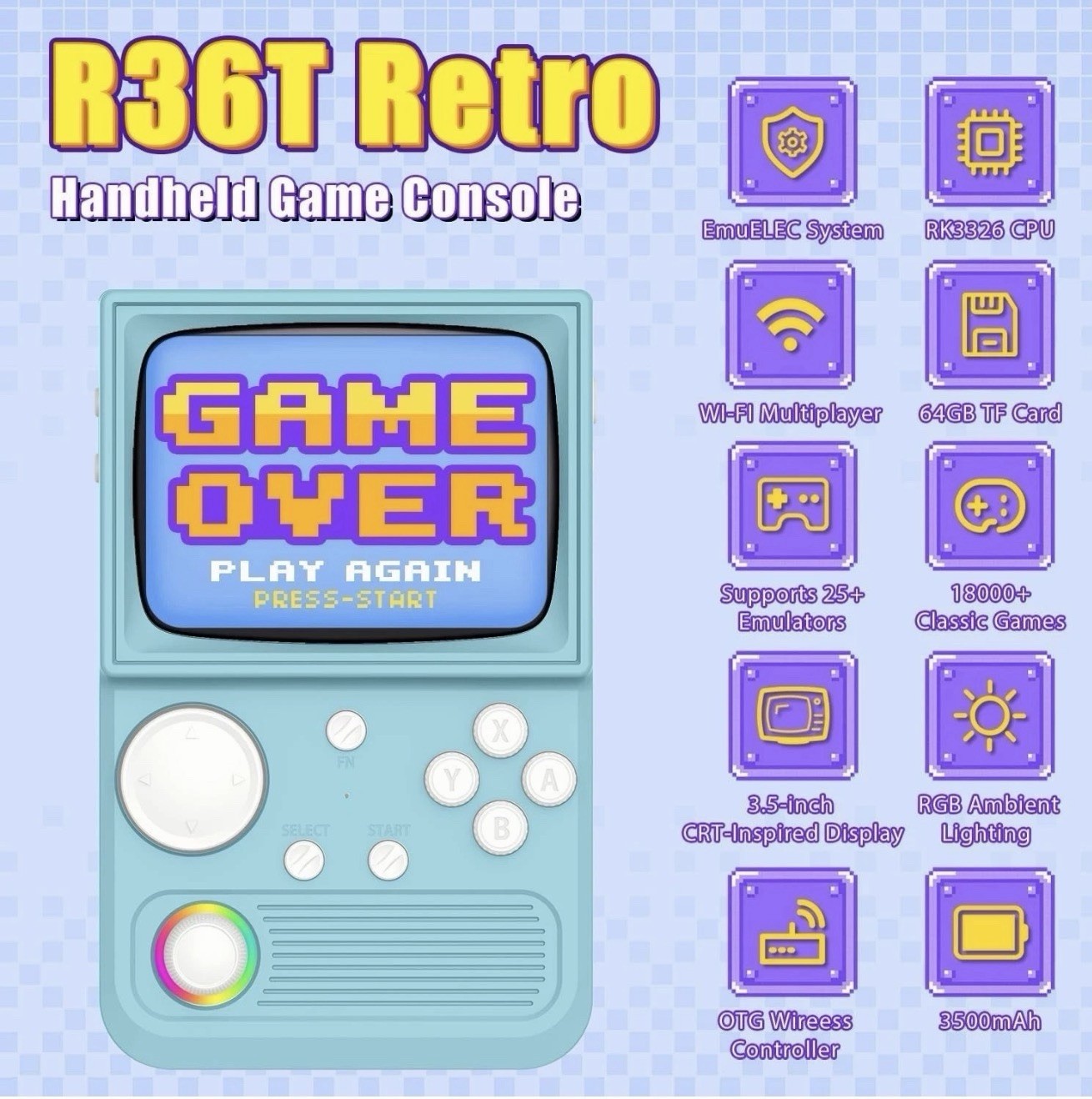 R36T Retro Gaming Console, 3.5”IPS Screen CRT-Inspired, Handheld Game Consol…
