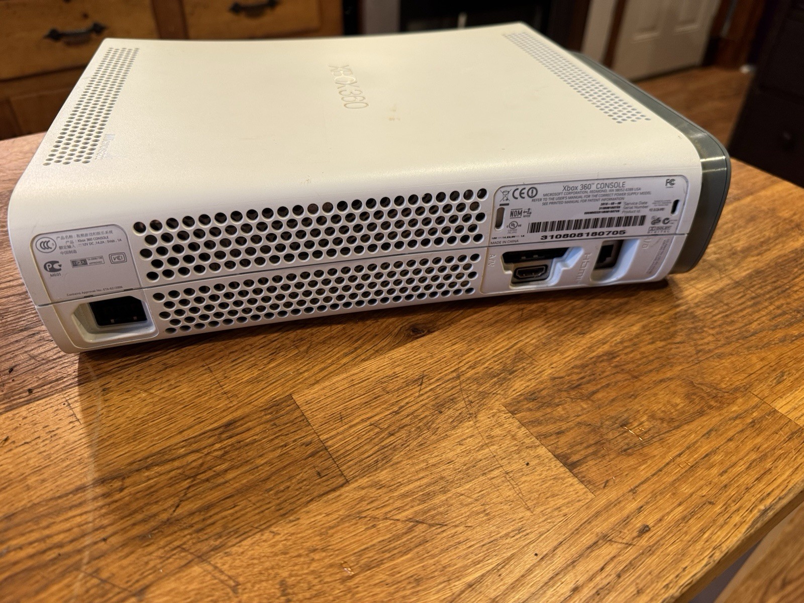 White Xbox 360 Console w/ 20GB HDD Tested Working Power / AV Cable No Controller