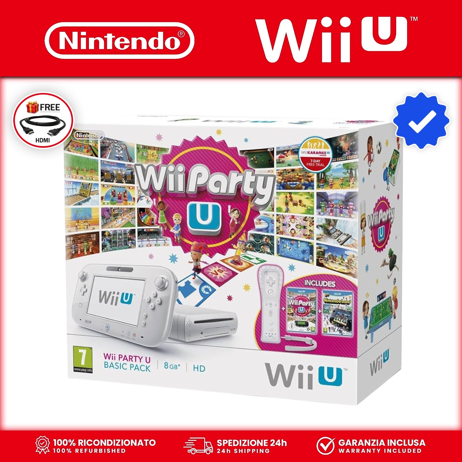 Nintendo Wii U Console + GamePad 🎮 Wii Party Edition & NintendoLand ✅ Boxed