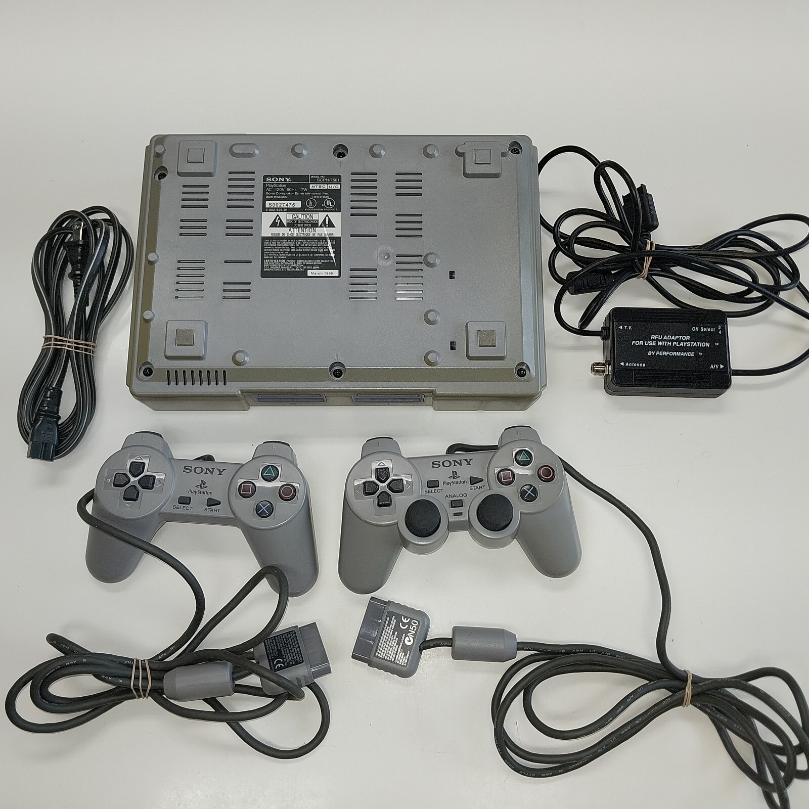 PlayStation Original PS1 Console SCPH-7501 2 Controllers RFU adp. Parts Repair