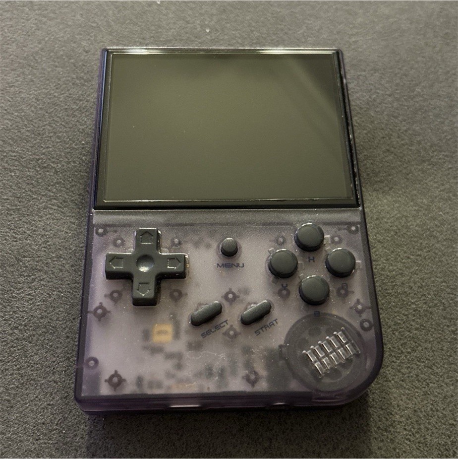 Anbernic RG35XX Handheld Game Console Purple Clear Headphone Jack Menu Button