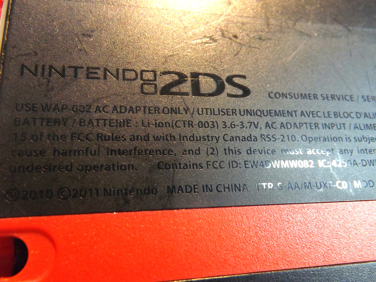 2011 Nintendo 2DS Handheld System Launch Edition Crimson Red with Power Adapter
