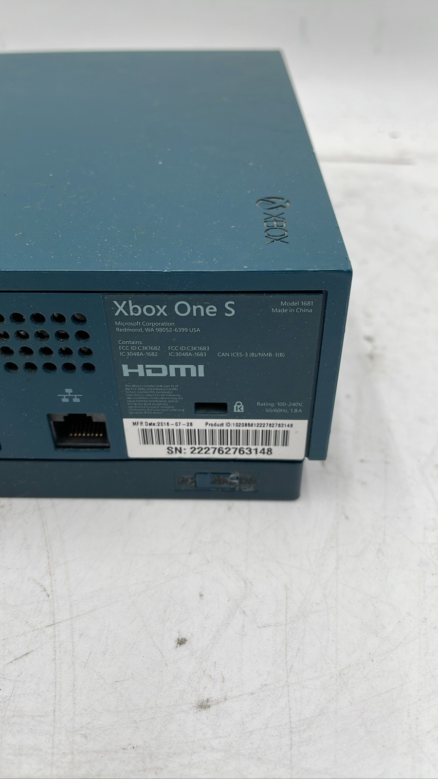 Microsoft Xbox One S Model 1681 Console HDMI Blue For Parts Or Repair