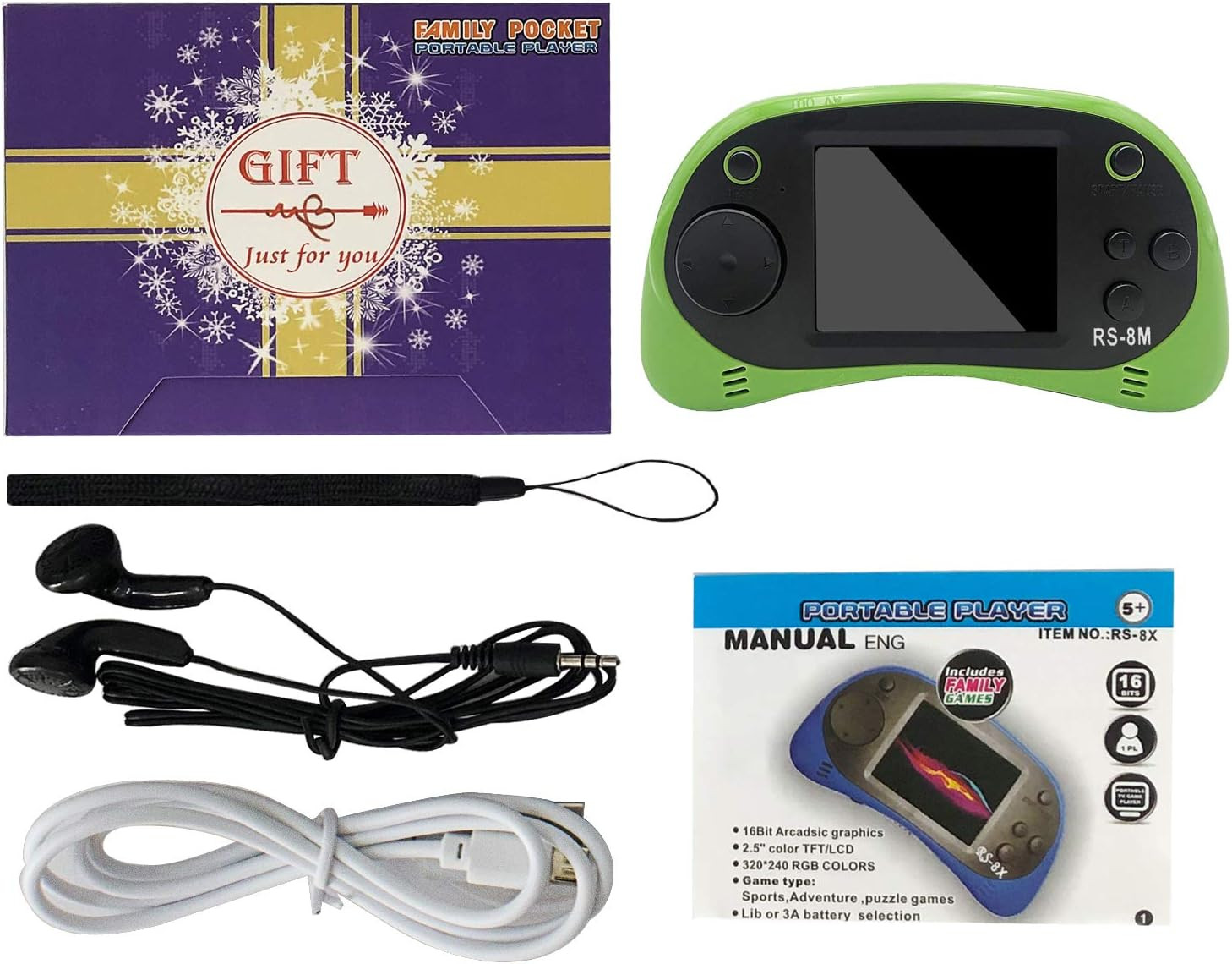 16 Bit Kids Handheld Games Built-In 220 HD Video Games, 2.5 Inch Portable Game P
