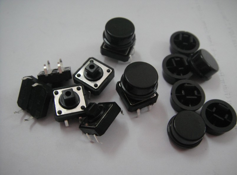 5-set Tactile Black Push Button Switch Momentary Type + Push Button 12X12X7mm