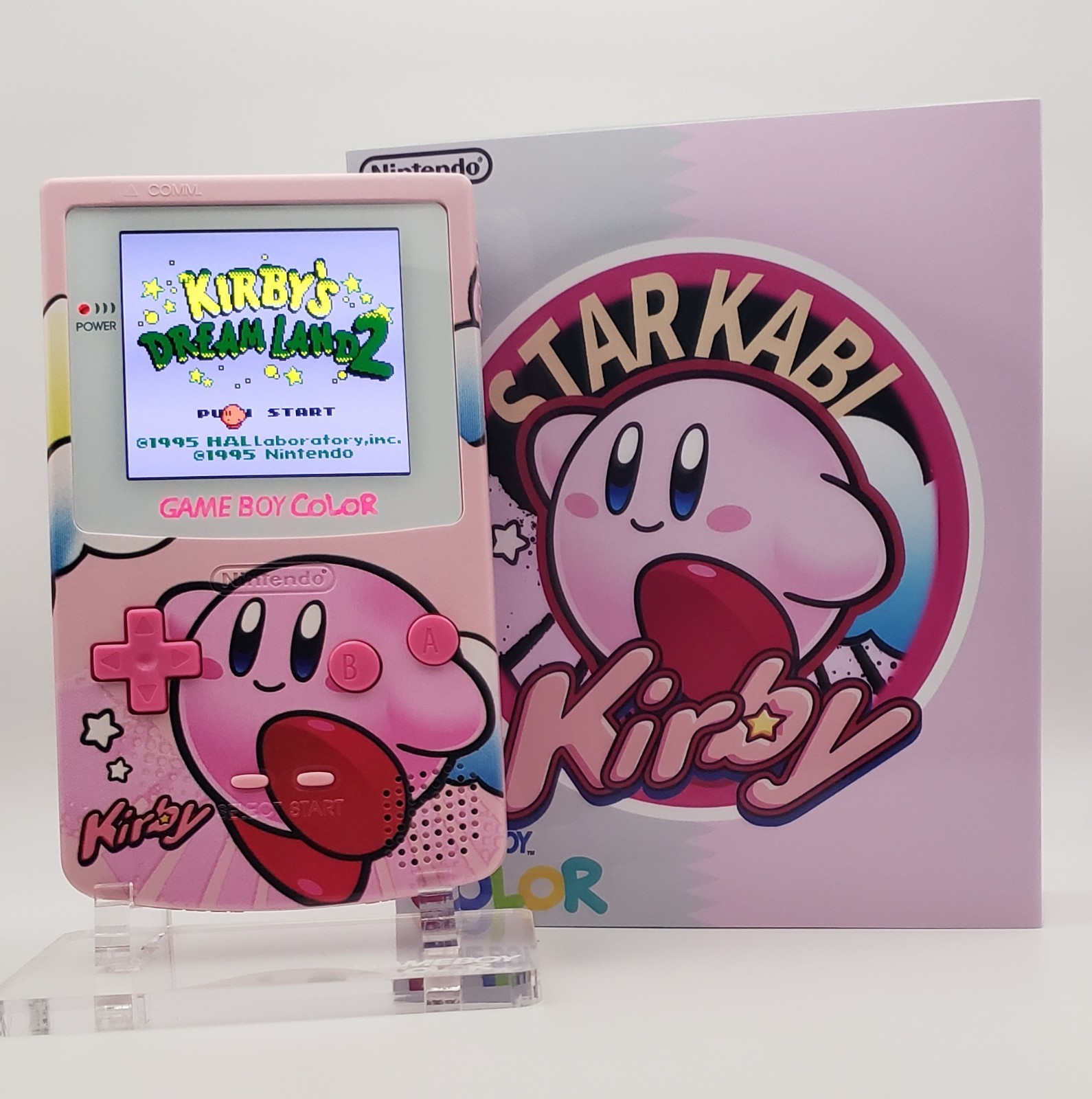 Laminated OLED Screen – Kirby Game Boy Color w/ Case – New Speaker, Recapped