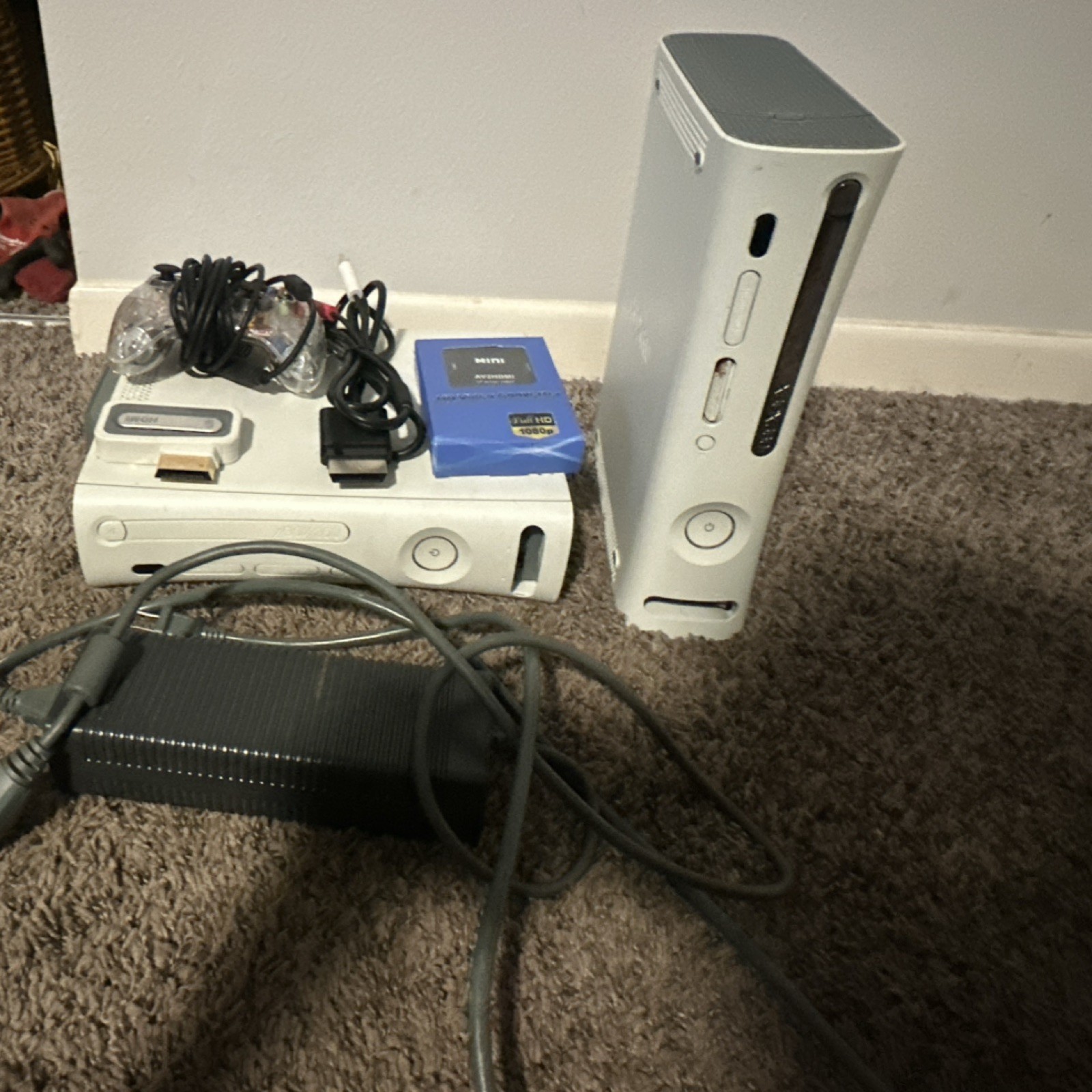 TESTED READ Xbox 360 White Console Lot of 2 w/ Power Supply HDMI AV Cables