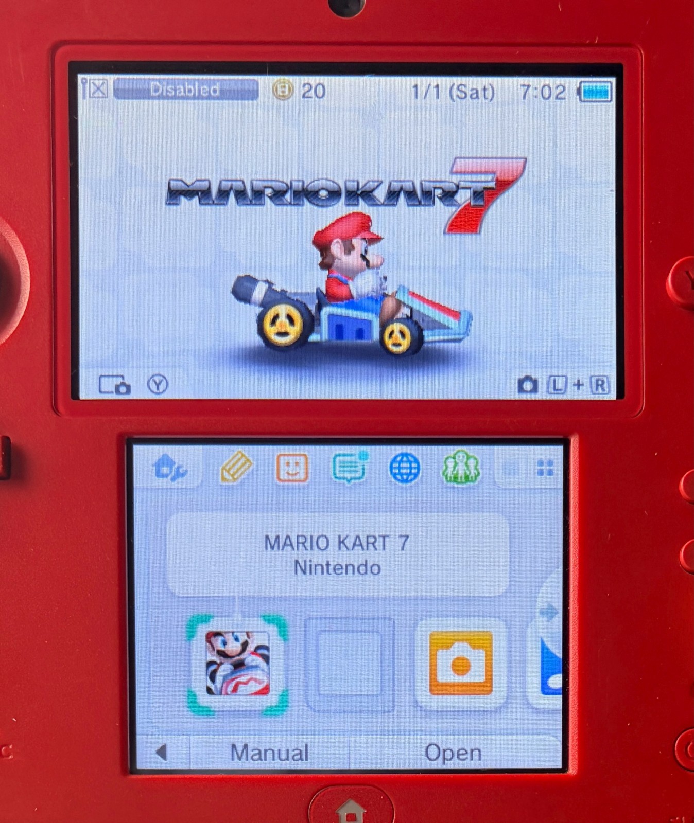Nintendo 2DS Crimson Red Mario Kart 7 Handheld w/ 4GB Card, Charger & Stylus