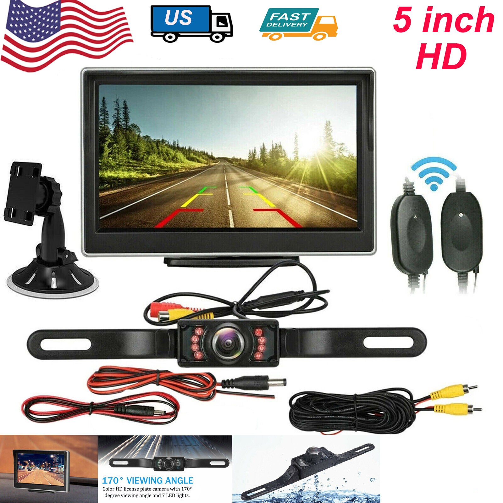 5″ Backup Camera Wireless Car Rear View HD Parking System Night Vision + Monitor