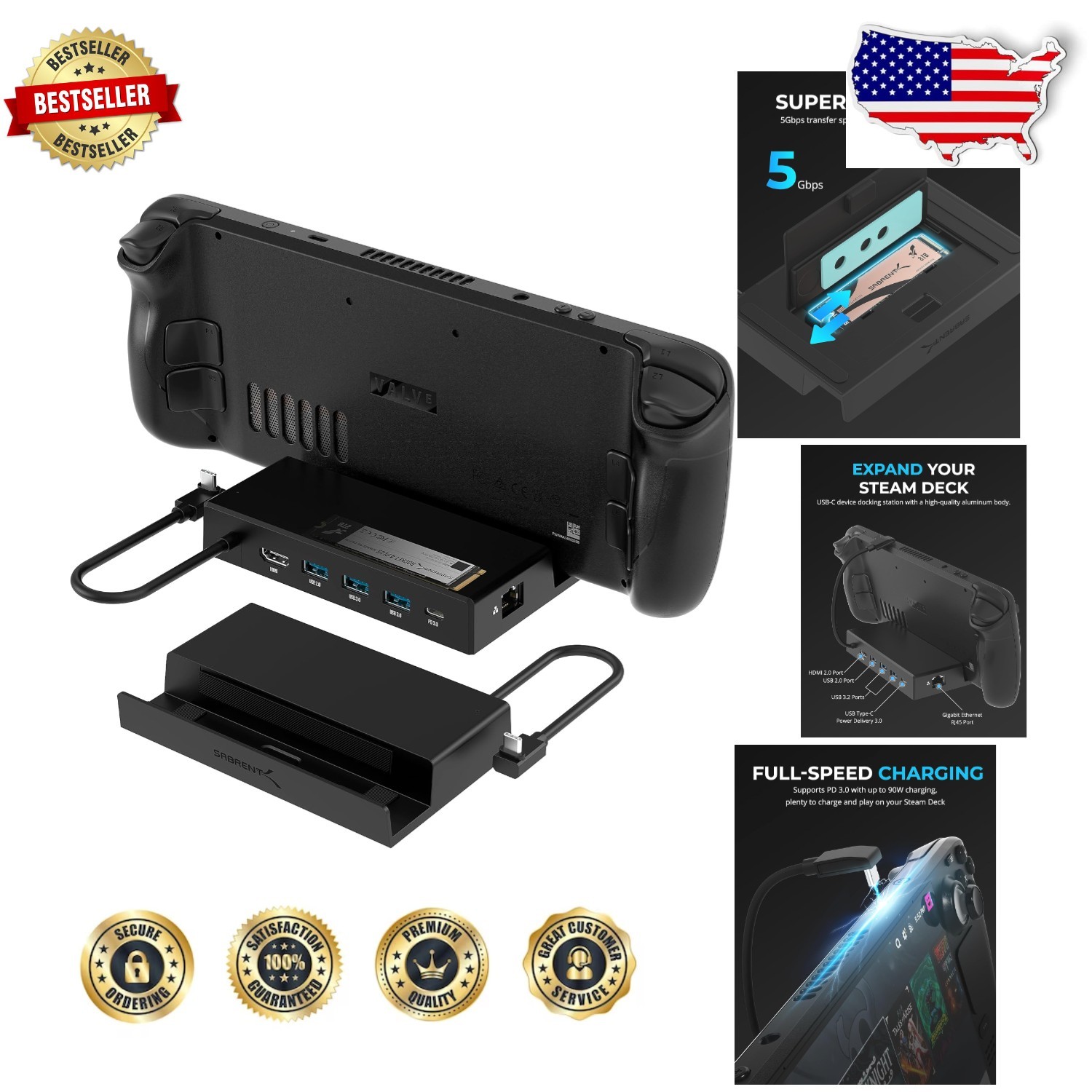 Steam Deck Dock M.2 SSD 4K 60Hz HDMI Ethernet 90W Fast Charging
