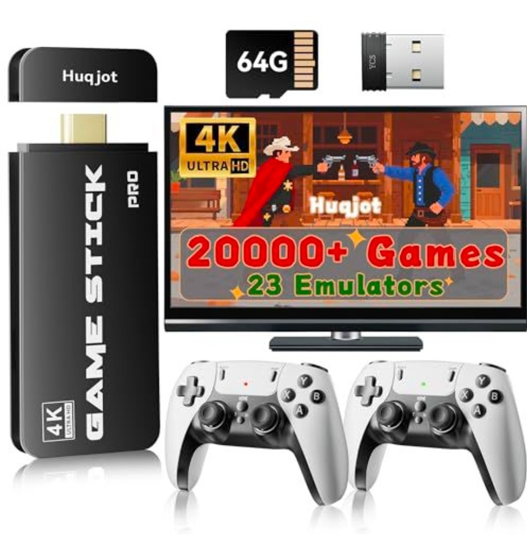 HUQJOT 2025 Upgrade Retro Gaming Console Pro Video Games 4K HDMI 64G – BLACK