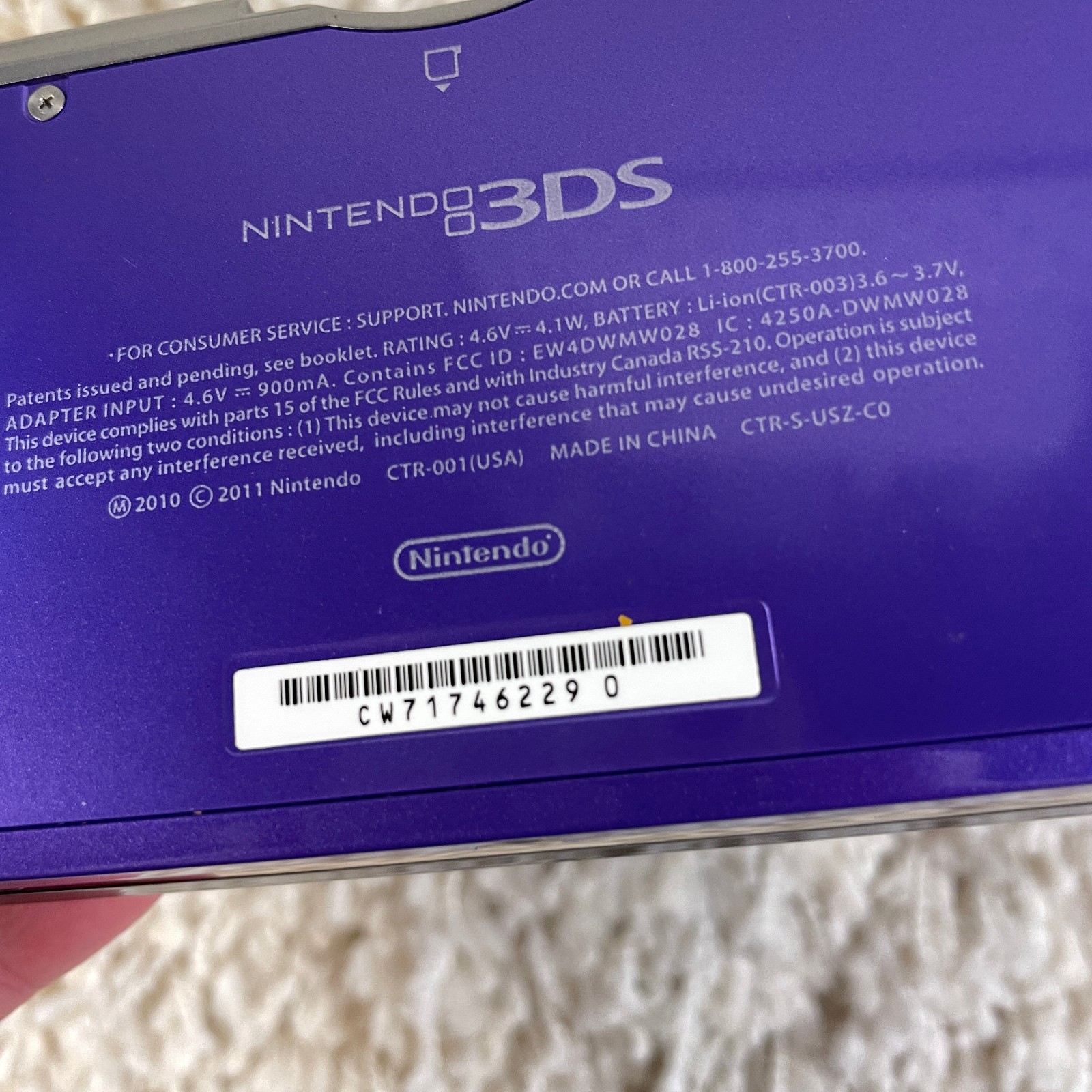 Nintendo 3DS Midnight Purple Handheld Console System CTR-001 Tested