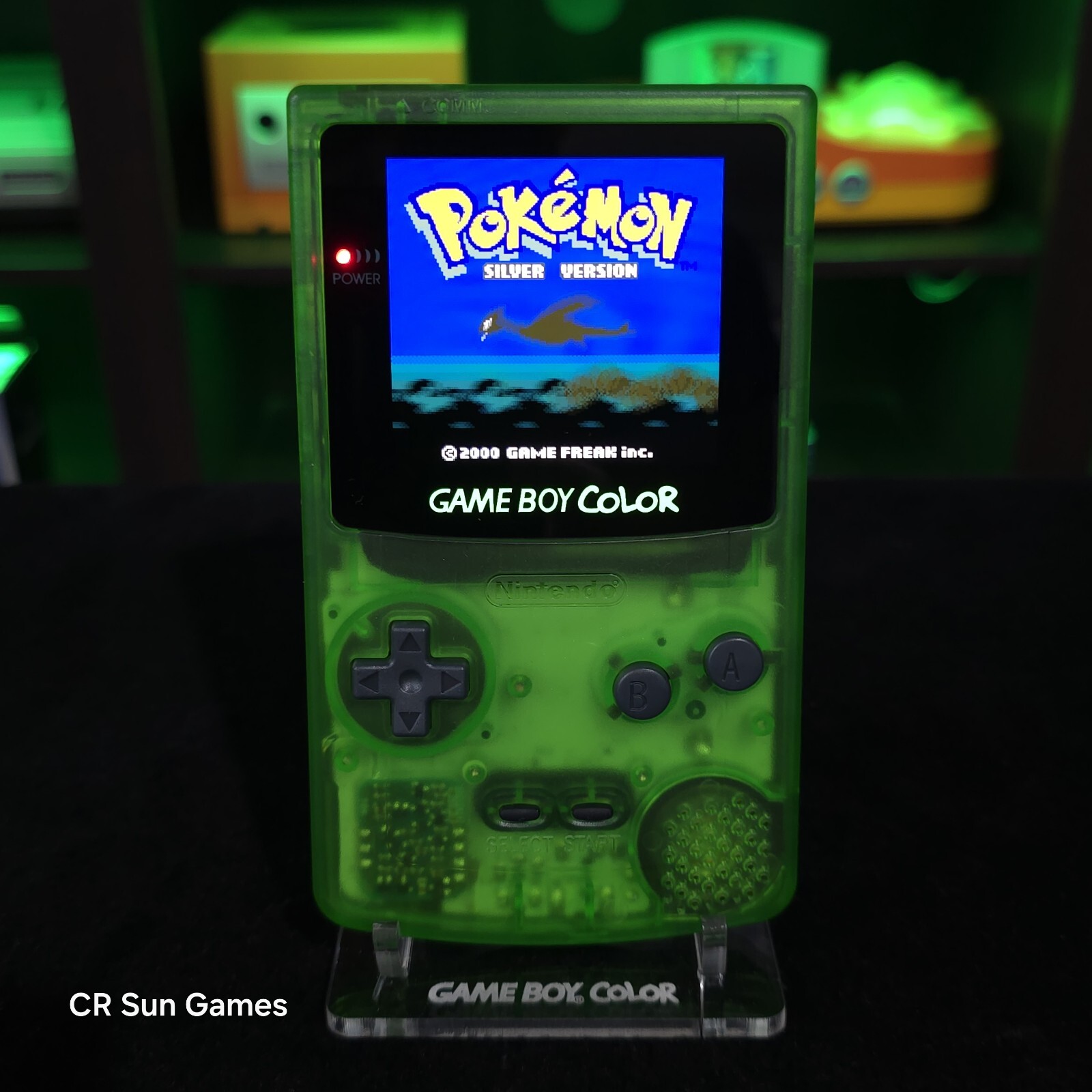 Clear Green Gameboy Color Console OLED Touch Screen & USB-C Rechargeable Battery