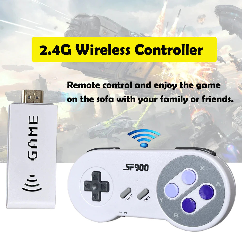 SF900 Retro Game Console HD Video Game Stick with 1500 Games for SNES Wireless C