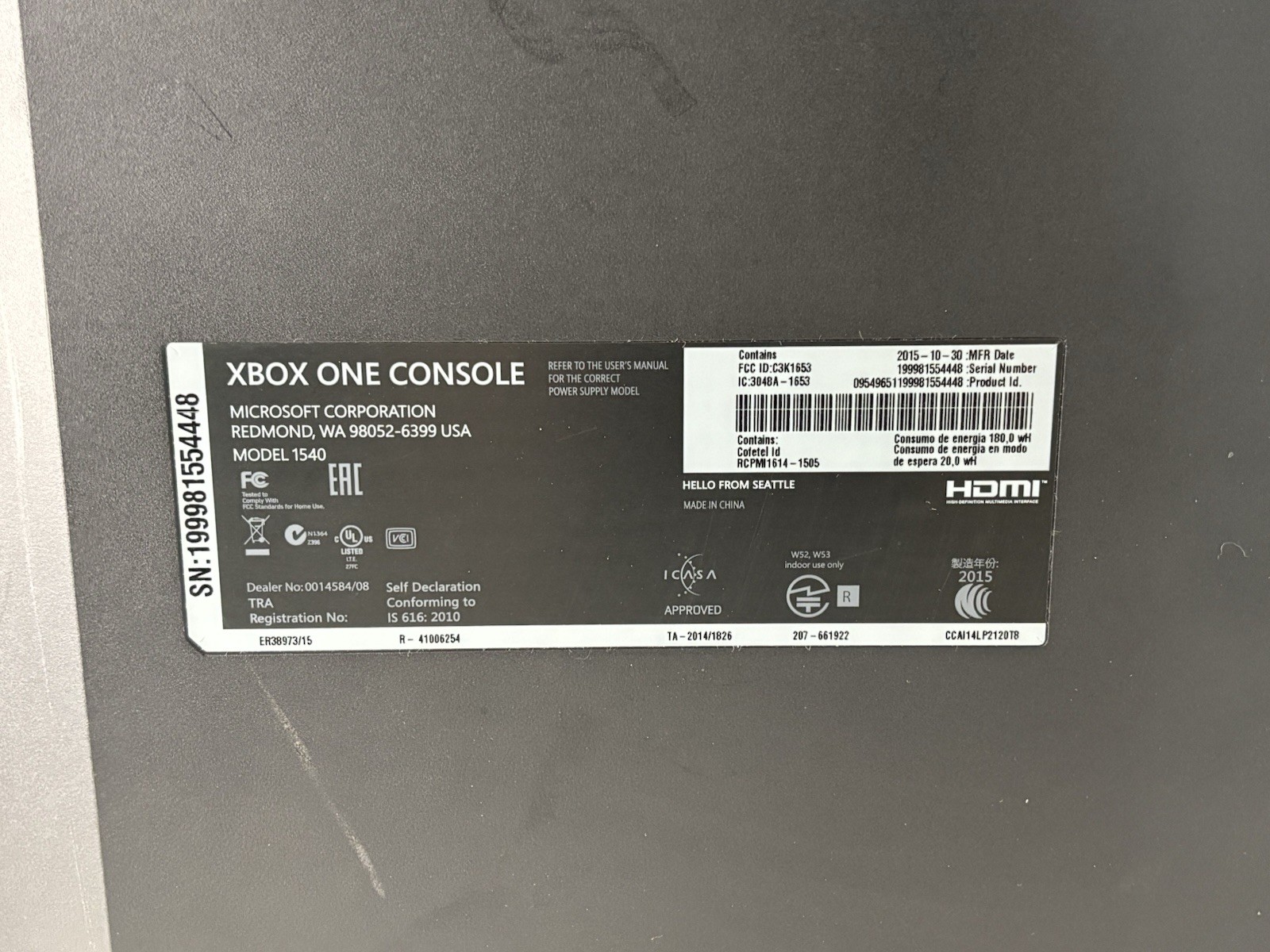 Xbox One 1540 1TB Console Only – Clean Tested & Working. Preowned