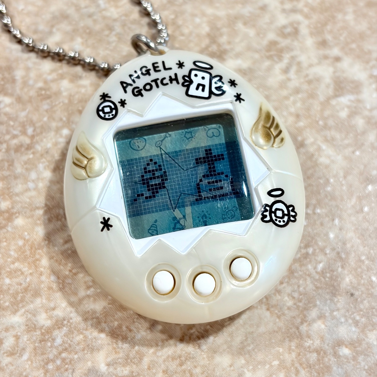 Bandai Tamagotchi (Tenshitchi Angel) 1997 Pearl White Digital Pet Japan TESTED