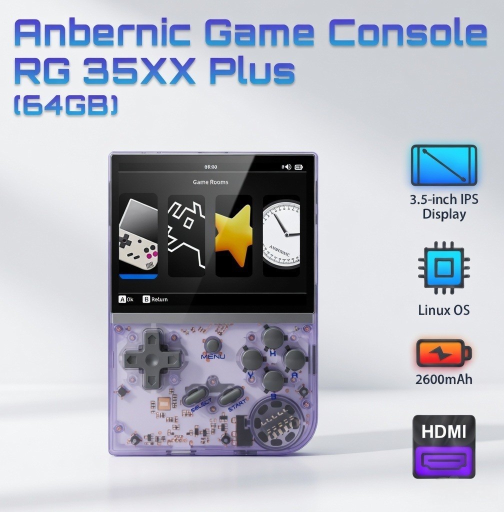 Anbernic RG35XX Plus 64GB Clear Purple Handheld Linux Quad Core Gaming Console