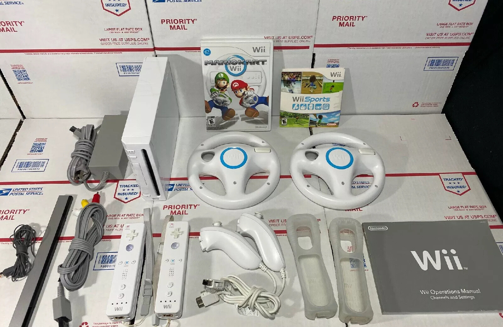 Nintendo Wii Bundle+ MARIO KART +Wheels+Wii Sports-EXCELLENT -NEXT DAY -WARRANTY