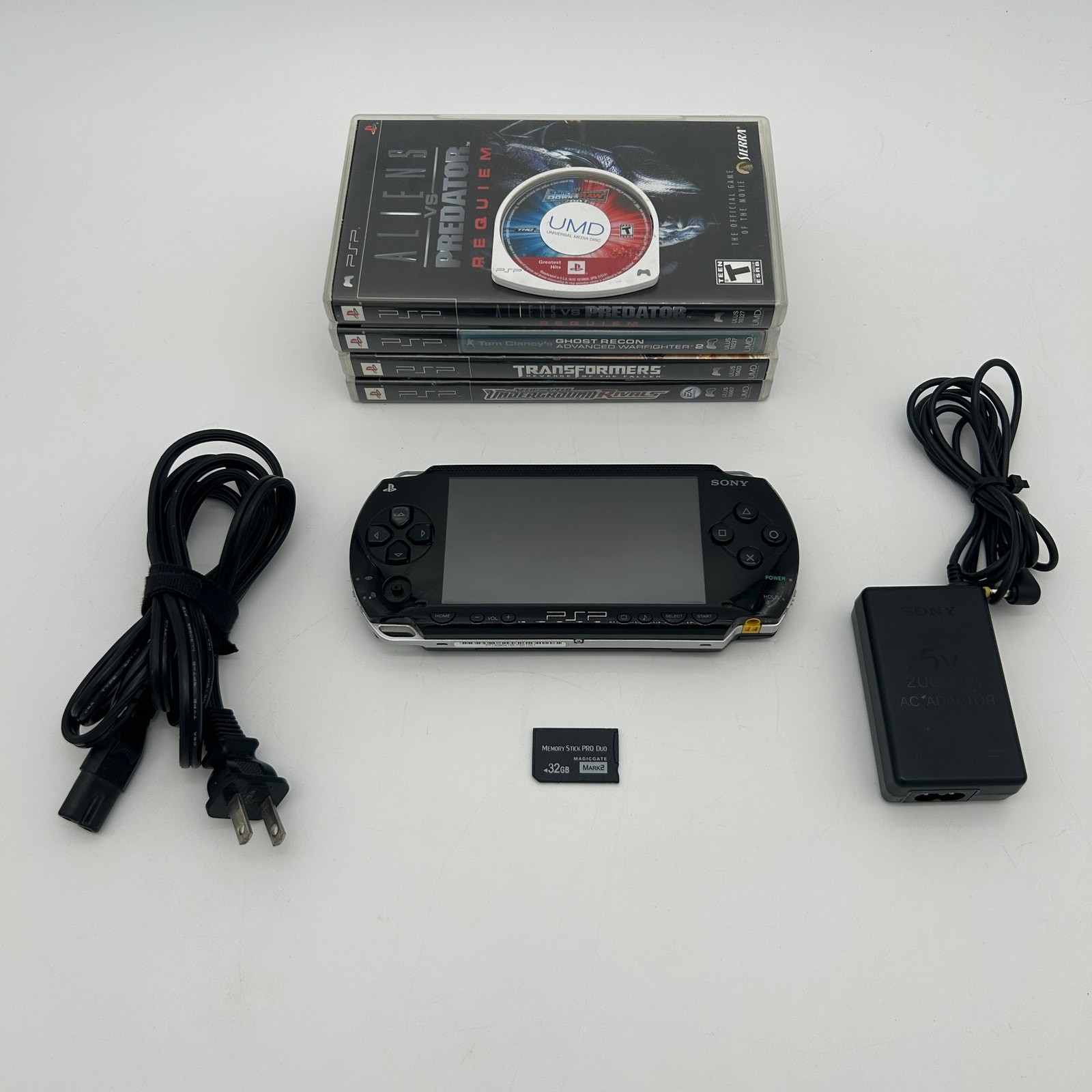Sony PSP 1001 Console Bundle 32GB Memory Card 4 Games Charger READ Bad Joystick