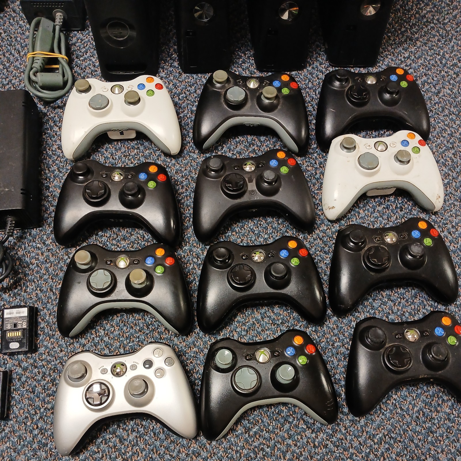 Lot Of 4 Xbox 360, 9 controllers. Most work the other for parts or repair.