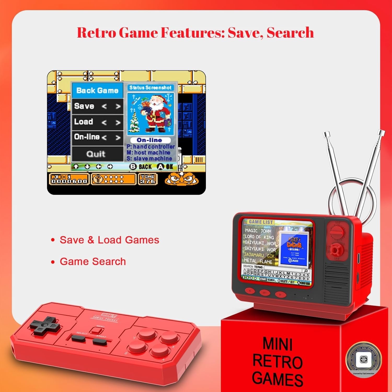 Retro Game Console – JALECO + 168 Classic Games, 2.4G Wireless 2-Player, 3.0 …
