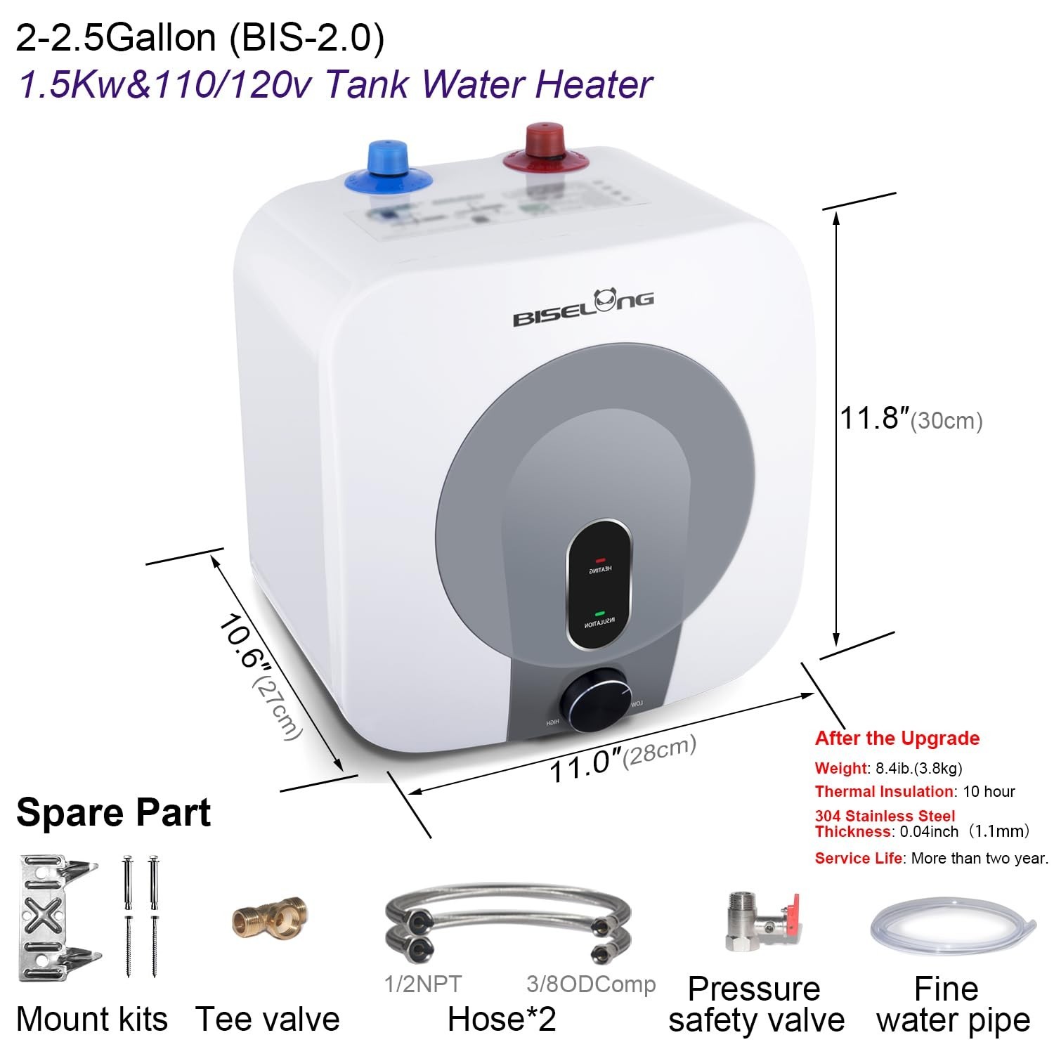 110V-120V 1440-1500W Small Under Sink Tank 2.5 Gallon Water Heater … Fast Ship