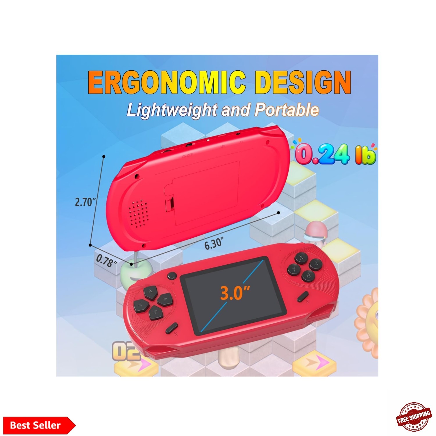 16 Bit Handheld Games for Kids Preloaded 220 Retro Video Games, Red | 3.0″ HD…