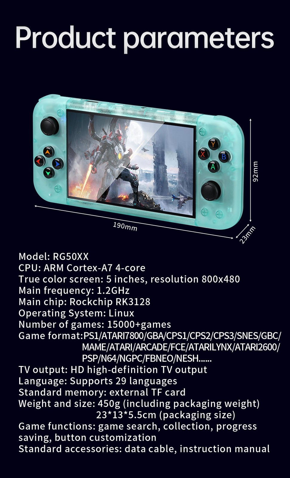 Retro Handheld RG50XX-Portable GBC, Arcade, PSP Gaming Console with LINUX System