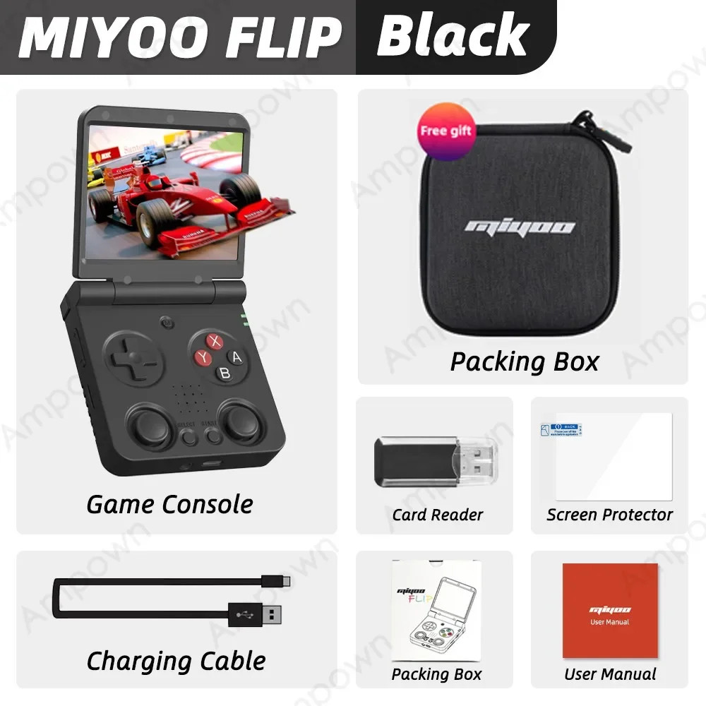 MIYOO FLIP V2 Handheld Game Players 3.5” IPS Screen Linux System Onion OS Video