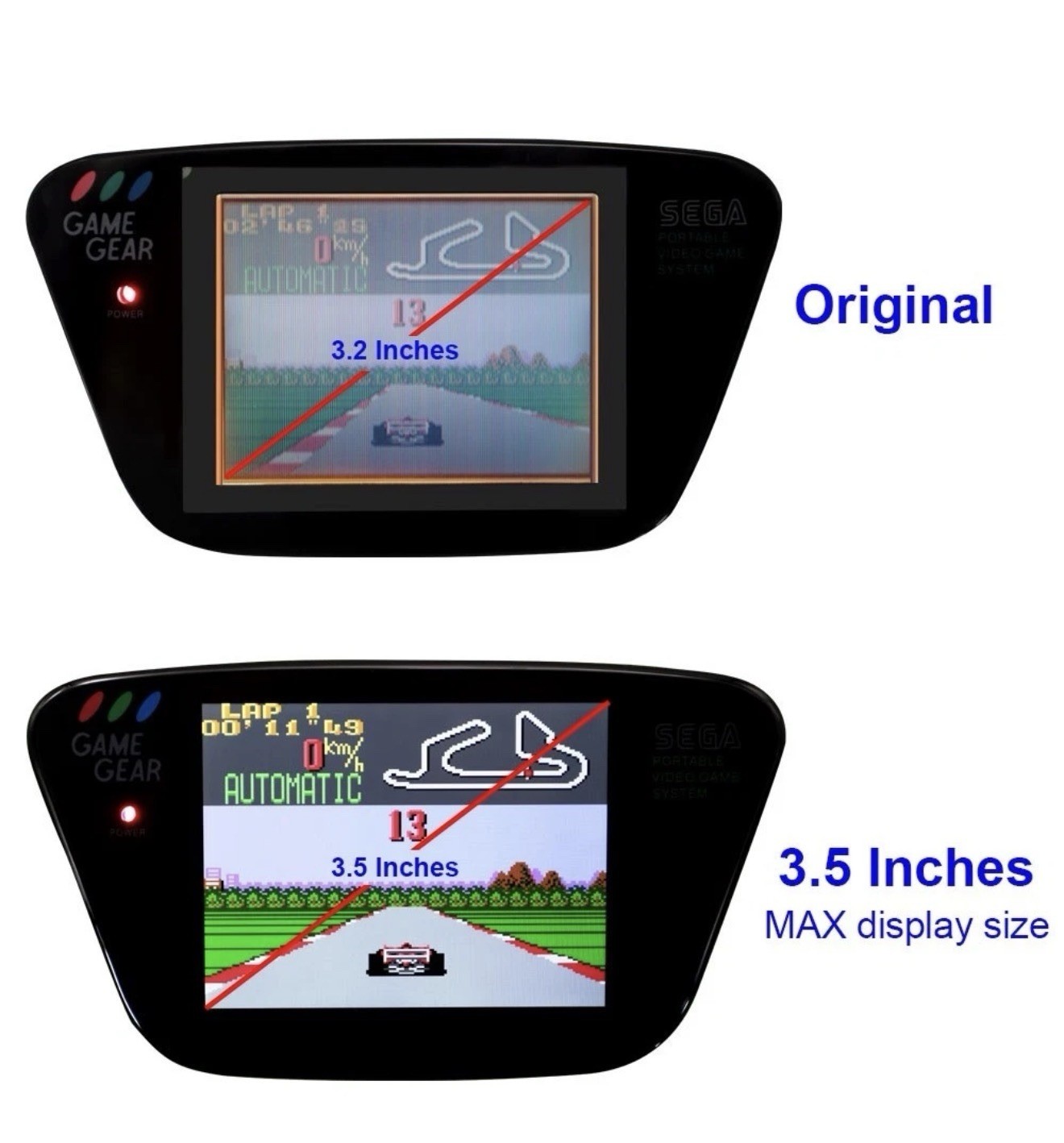 Game Gear ORIGINAL BLUE Not A Reshell. LCD Bigger Screen Recharging Red/Green