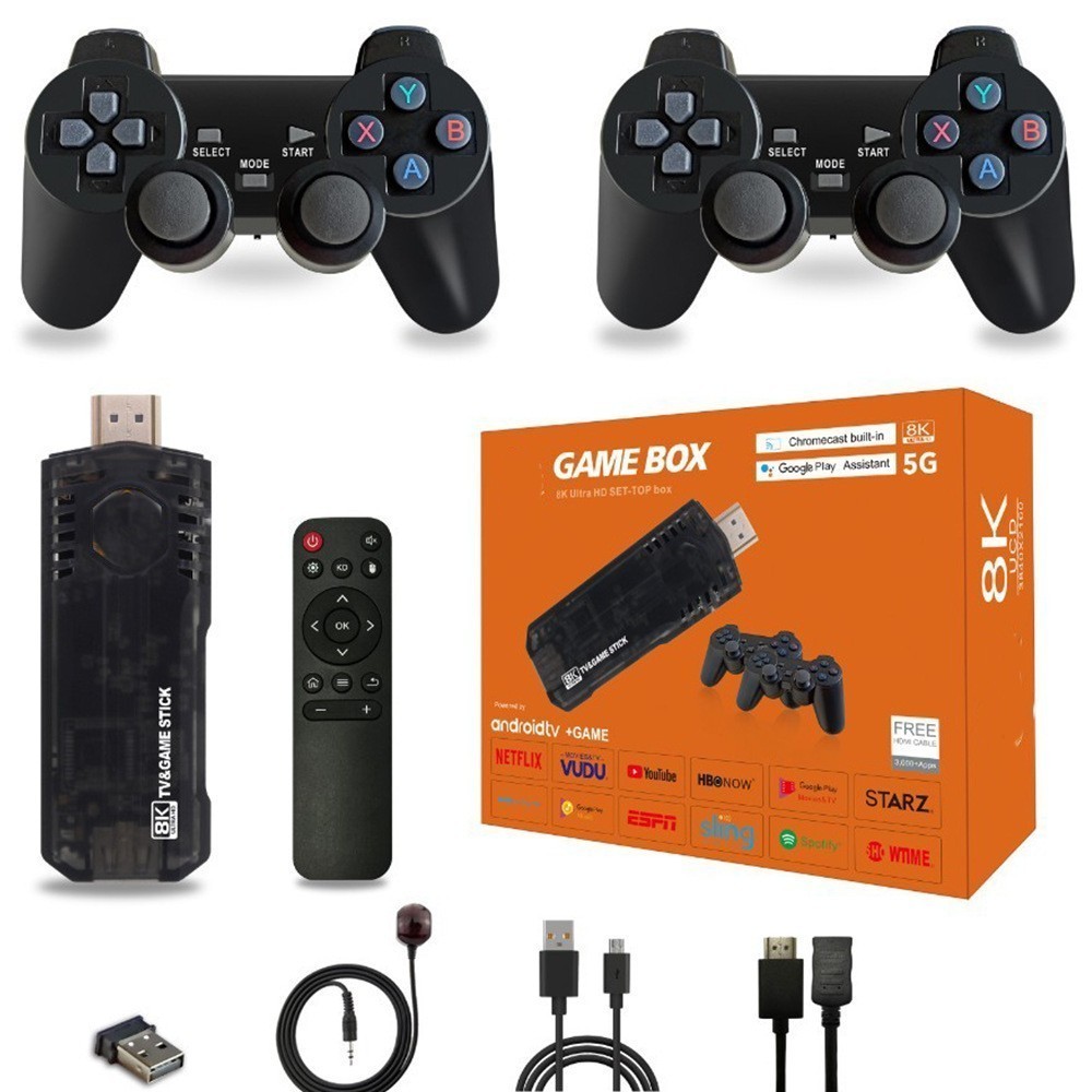 8K 64G HDMI TV Video Game Stick X8 Gaming Console Gamepad 2 Wireless Controller