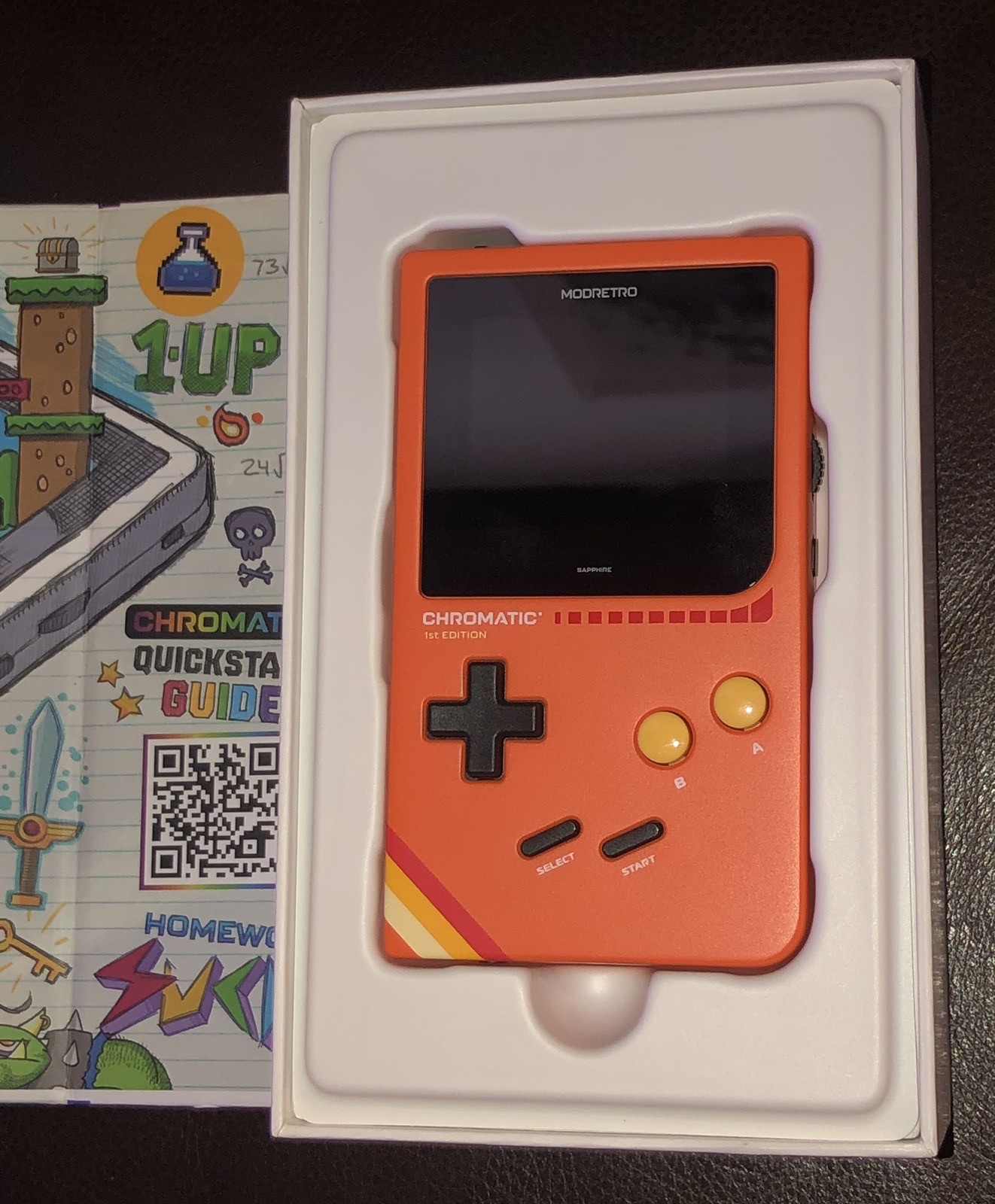 1st Edition ModRetro Chromatic Game Console ORANGE Version w Tetris & Box!