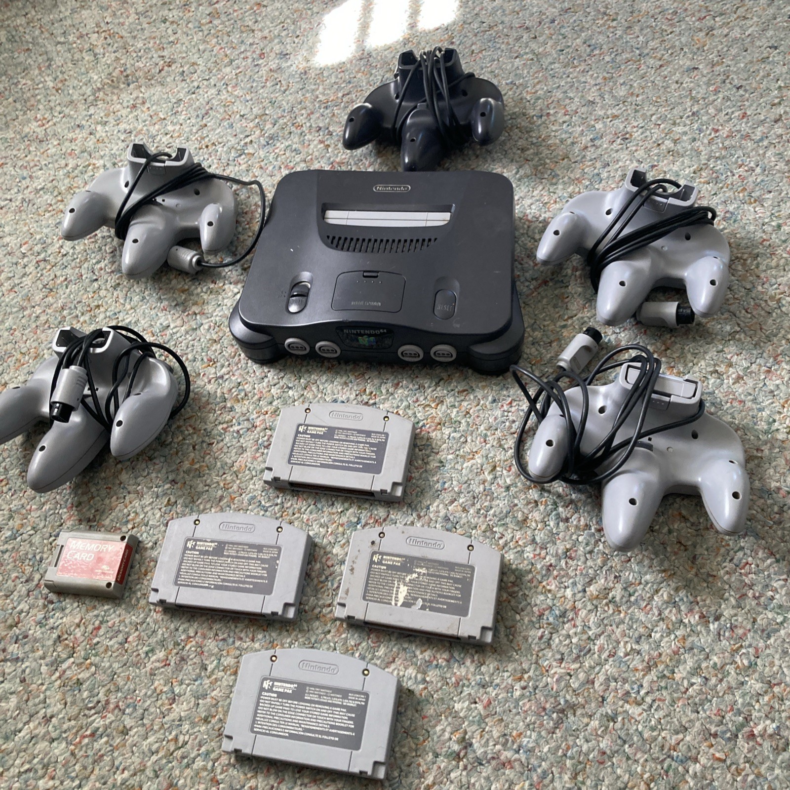 N64 Console + Expansion Pack + 5 Controllers Oem Nintendo + 4 Games UNTESTED